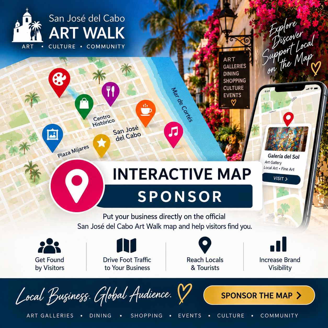Interactive Map Sponsor package for businesses reaching San José del Cabo Art Walk visitors
